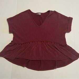 Women's Burgundy V-Neck Peplum Blouse